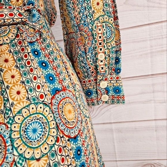 Marc Jacobs Floral and Paisley Print Ruffle Silk Dress in Cream and Green Size 6 - Picture 5 of 14